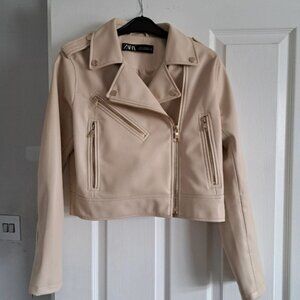 Beige/cream faux leather jacket from Zara. Medium